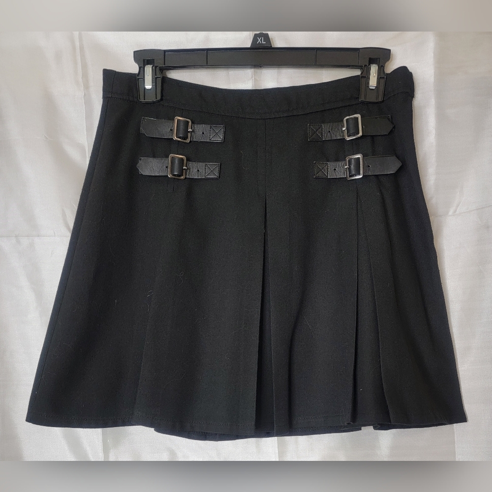 Black Pleated Skirt with Buckle Detail